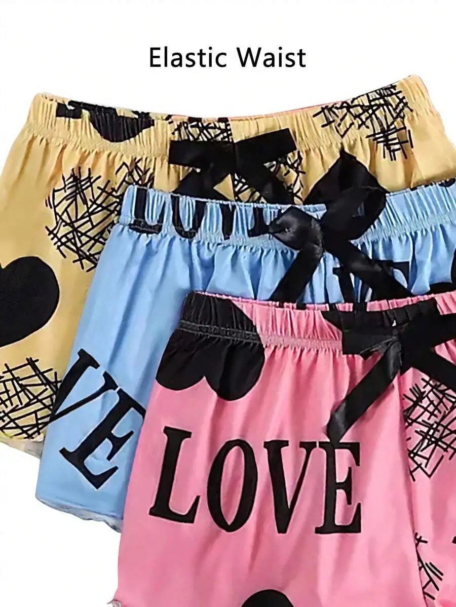 3pcs Women Heart And Letter Print Sleep Shorts With Elastic Waist
3pcs Women Heart And Letter Print Sleep Shorts With Elastic Waist