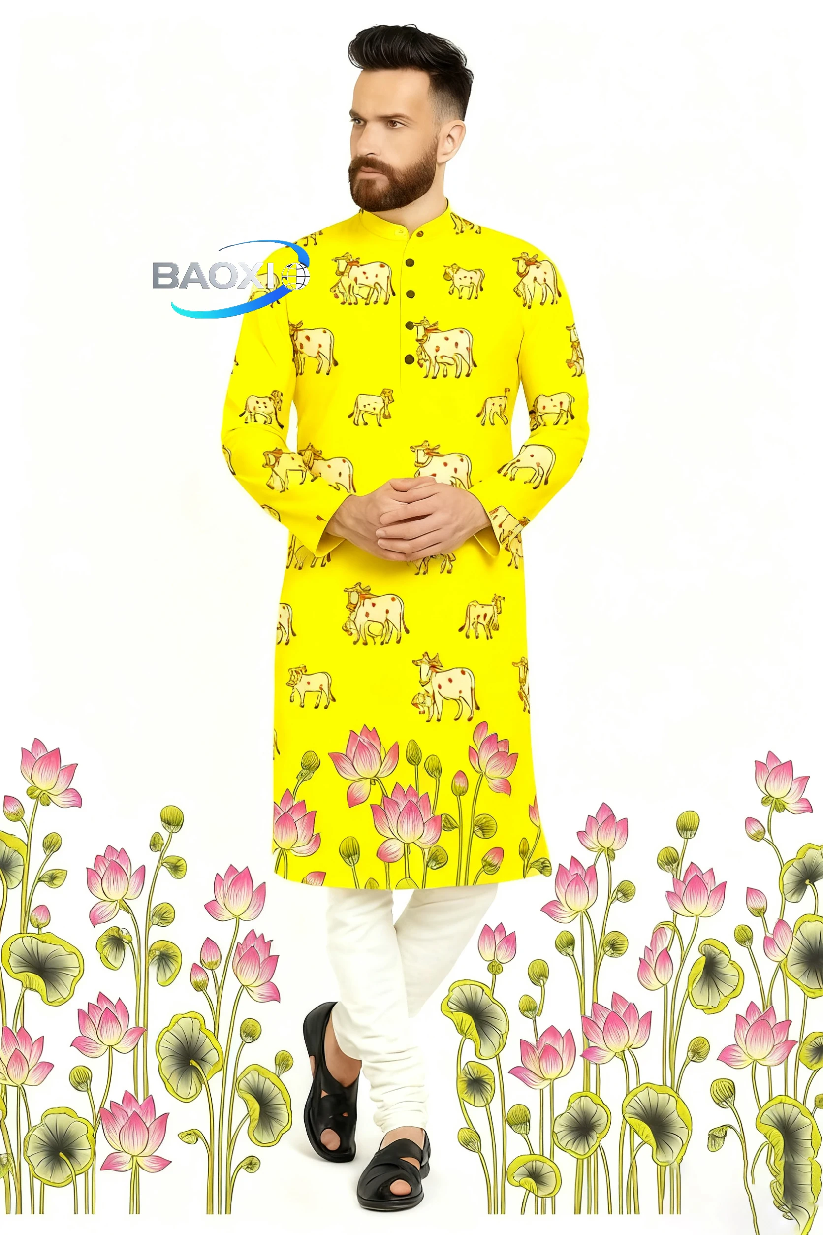 Kurt men's printed kurta vardha fitted Mandarin collar long robe suitable for all occasions, such as high-end wedding venues.
Kurt men's printed kurta vardha fitted Mandarin collar long robe suitable for all occasions, such as high-end wedding venues.