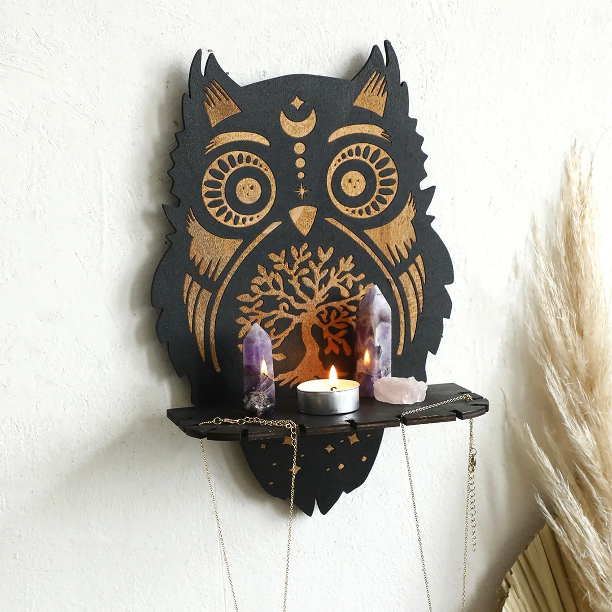 Bohemian creative owl shaped wall crystal shelf for home bedroom decoration crafts
Bohemian creative owl shaped wall crystal shelf for home bedroom decoration crafts