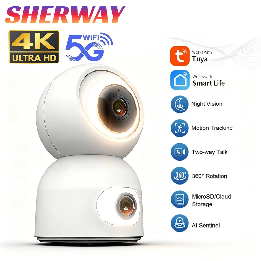 Tuya 4K Dual Len 5G Wifi Camera Indoor 8MP Dual Screen Security Camera 10X Zoom Baby/Pet Monitor Color Night Vision Surveillance
Tuya 4K Dual Len 5G Wifi Camera Indoor 8MP Dual Screen Security Camera 10X Zoom Baby/Pet Monitor Color Night Vision Surveillance