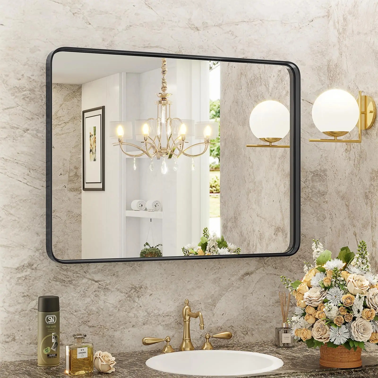 Bathroom Mirror for Wall,Black Metal Framed Rectangular Wall Mirror,Bathroom Vanity Mirror for Living Rooms, Bathrooms
Bathroom Mirror for Wall,Black Metal Framed Rectangular Wall Mirror,Bathroom Vanity Mirror for Living Rooms, Bathrooms