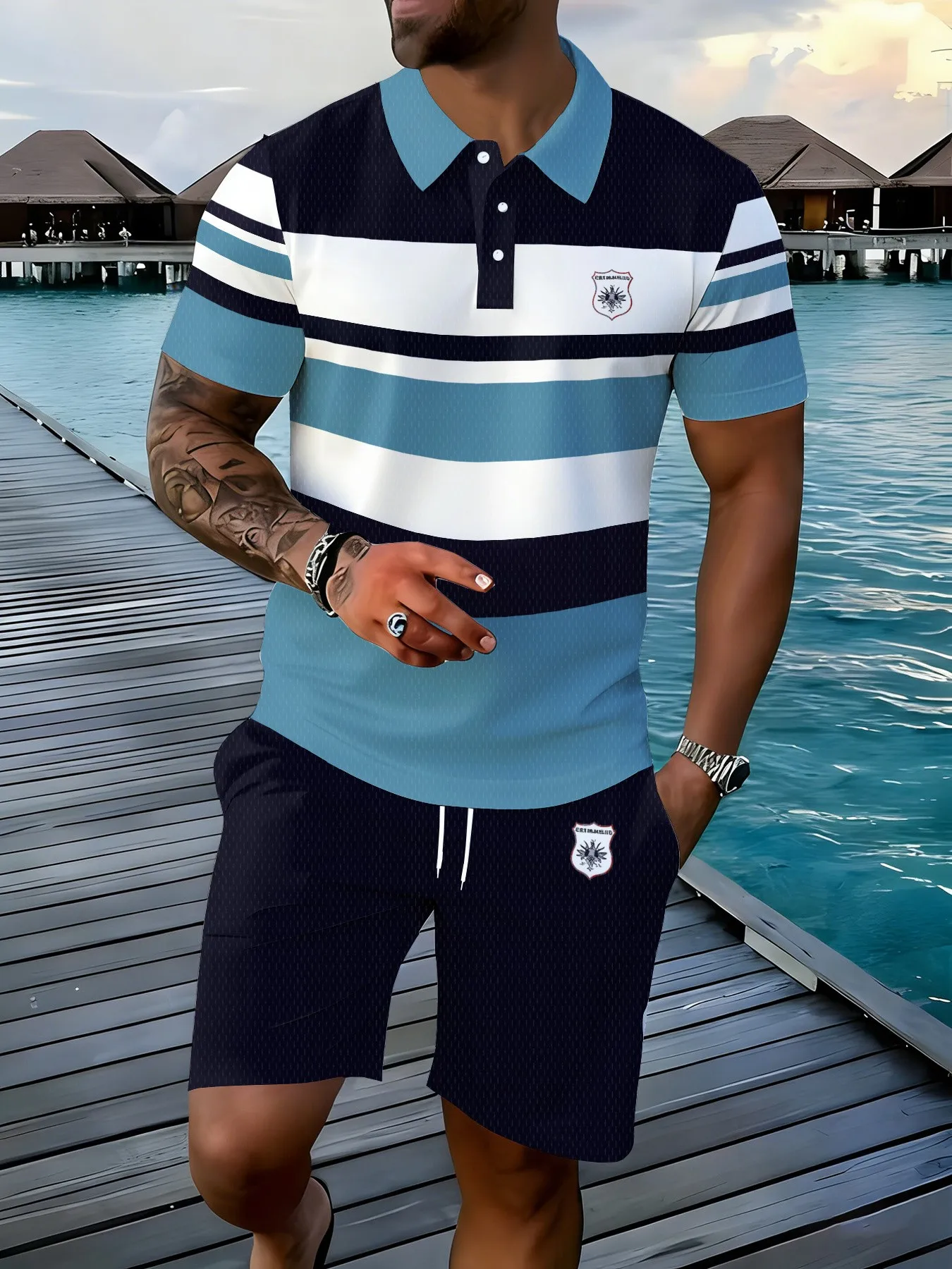 2026 Summer American Men's Polo Shirt Set for Street Casual Fashion Soft and Comfortable with 3D Stripes Pattern Print
2026 Summer American Men's Polo Shirt Set for Street Casual Fashion Soft and Comfortable with 3D Stripes Pattern Print