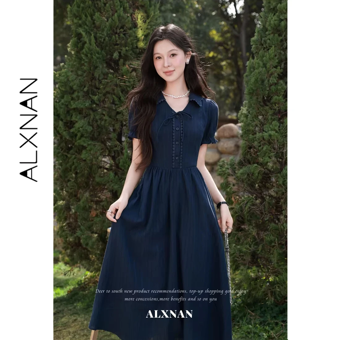 ALXNAN Navy Blue Dress Women Lapel Lace Trim Puff Sleeve Dresses Cotton 100% Summer Elegant Office Commuter Dress Female L62705
ALXNAN Navy Blue Dress Women Lapel Lace Trim Puff Sleeve Dresses Cotton 100% Summer Elegant Office Commuter Dress Female L62705