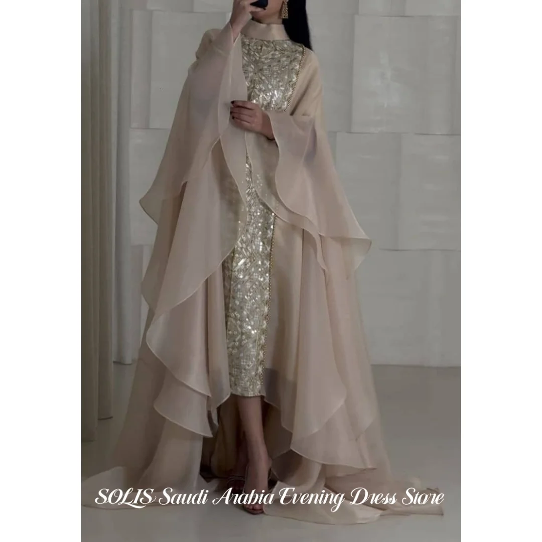 SOLIS Elegant Beige Prom Dress High Neck Beaded Chiffon Evening Dress With Flared Bell Sleeves Sleeves فساتين الحفلات Customized
SOLIS Elegant Beige Prom Dress High Neck Beaded Chiffon Evening Dress With Flared Bell Sleeves Sleeves فساتين الحفلات Customized