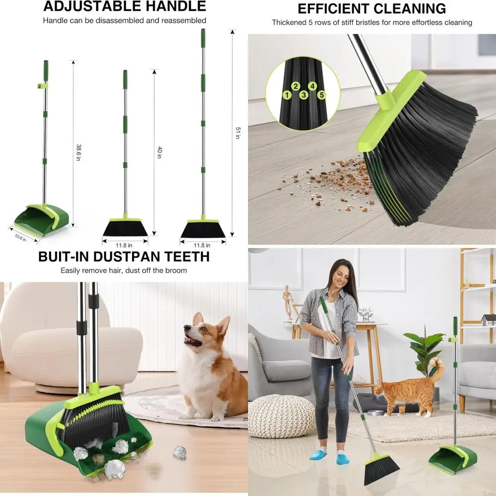 Набор метла и совок с длинной ручкой, 52 регулируемых зубца для чистки волос, 4 штуки, зеленый, для дома, кухни, офисных полов
Набор метла и совок с длинной ручкой, 52 регулируемых зубца для чистки волос, 4 штуки, зеленый, для дома, кухни, офисных полов