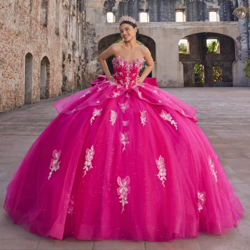 Rose Red Shiny Quinceanera Dresses Off The Shoulder Applique Bow Beading Crystal Tull Corset Party Birthday Sweet 16 Dress Vesti
Rose Red Shiny Quinceanera Dresses Off The Shoulder Applique Bow Beading Crystal Tull Corset Party Birthday Sweet 16 Dress Vesti