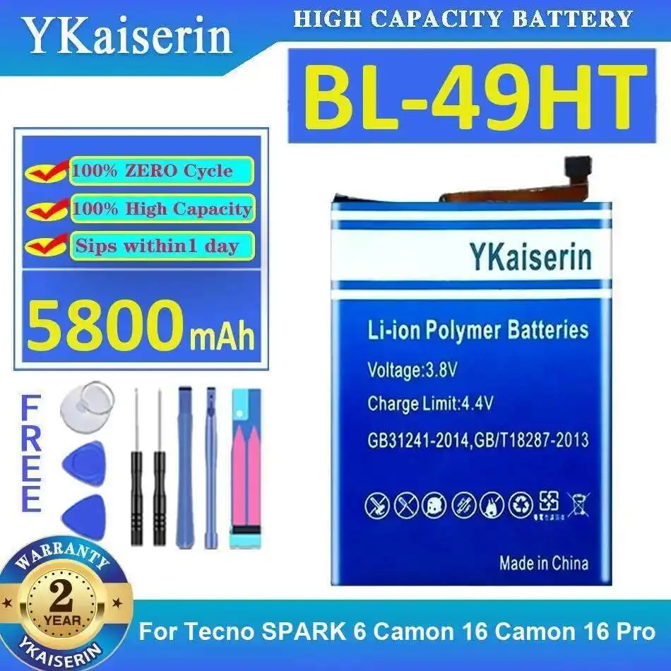 Высокоэффективный аккумулятор высокой емкости BL-49HT 5800 мАч для мобильного телефона Tecno Spark 6 Camon 16 Camon 16 Pro
Высокоэффективный аккумулятор высокой емкости BL-49HT 5800 мАч для мобильного телефона Tecno Spark 6 Camon 16 Camon 16 Pro