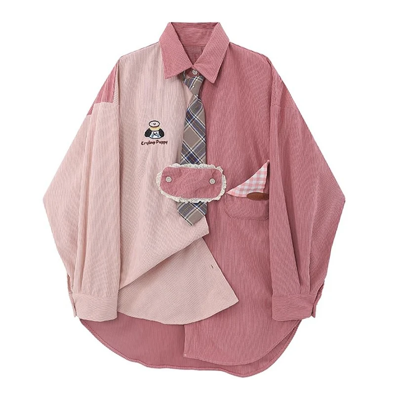 Женская лоскутная рубашка контрастного цвета в консервативном стиле, винтажная вельветовая блузка с галстуком и вышивкой, милые милые шикарные асимметричные топы
Женская лоскутная рубашка контрастного цвета в консервативном стиле, винтажная вельветовая блузка с галстуком и вышивкой, милые милые шикарные асимметричные топы