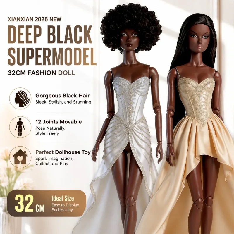 Black Skin Supermodel Doll / 32cm Nude Doll with Black Hair / 12 Joint Movable Body + Head/ Dollhouse Toy
Black Skin Supermodel Doll / 32cm Nude Doll with Black Hair / 12 Joint Movable Body + Head/ Dollhouse Toy