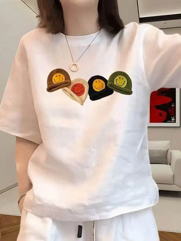 Cartoon Print Loose Fit round Neck Short Sleeve T-Shirt Women's Fashionable White Top Age-Defying Comfortable Polyester
Cartoon Print Loose Fit round Neck Short Sleeve T-Shirt Women's Fashionable White Top Age-Defying Comfortable Polyester