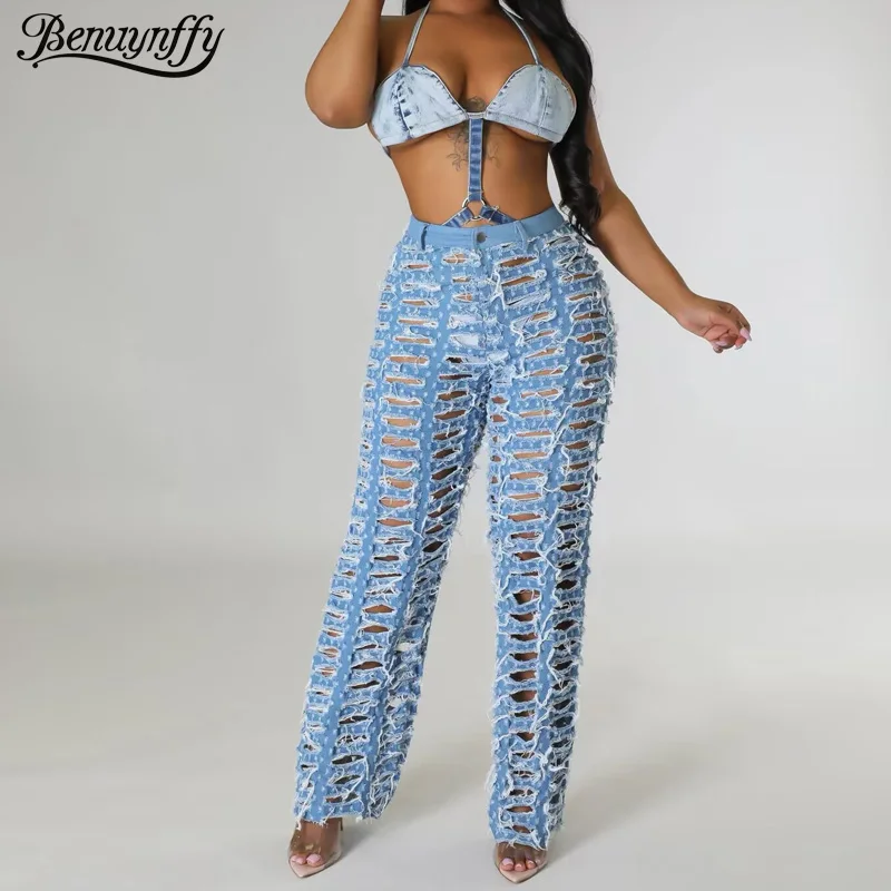 Benuynffy Women's Sexy Ripped Hole Jeans 2025 Spring Summer Club Party Streetwear Loose Tassel Solid Color Wide-leg Trousers
Benuynffy Women's Sexy Ripped Hole Jeans 2025 Spring Summer Club Party Streetwear Loose Tassel Solid Color Wide-leg Trousers