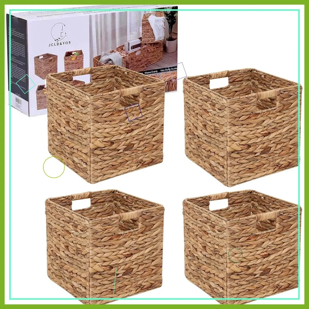 Set of 4 Foldable Water Hyacinth Storage Baskets, 12x12in Wicker Cubes for Home Organization
Set of 4 Foldable Water Hyacinth Storage Baskets, 12x12in Wicker Cubes for Home Organization
