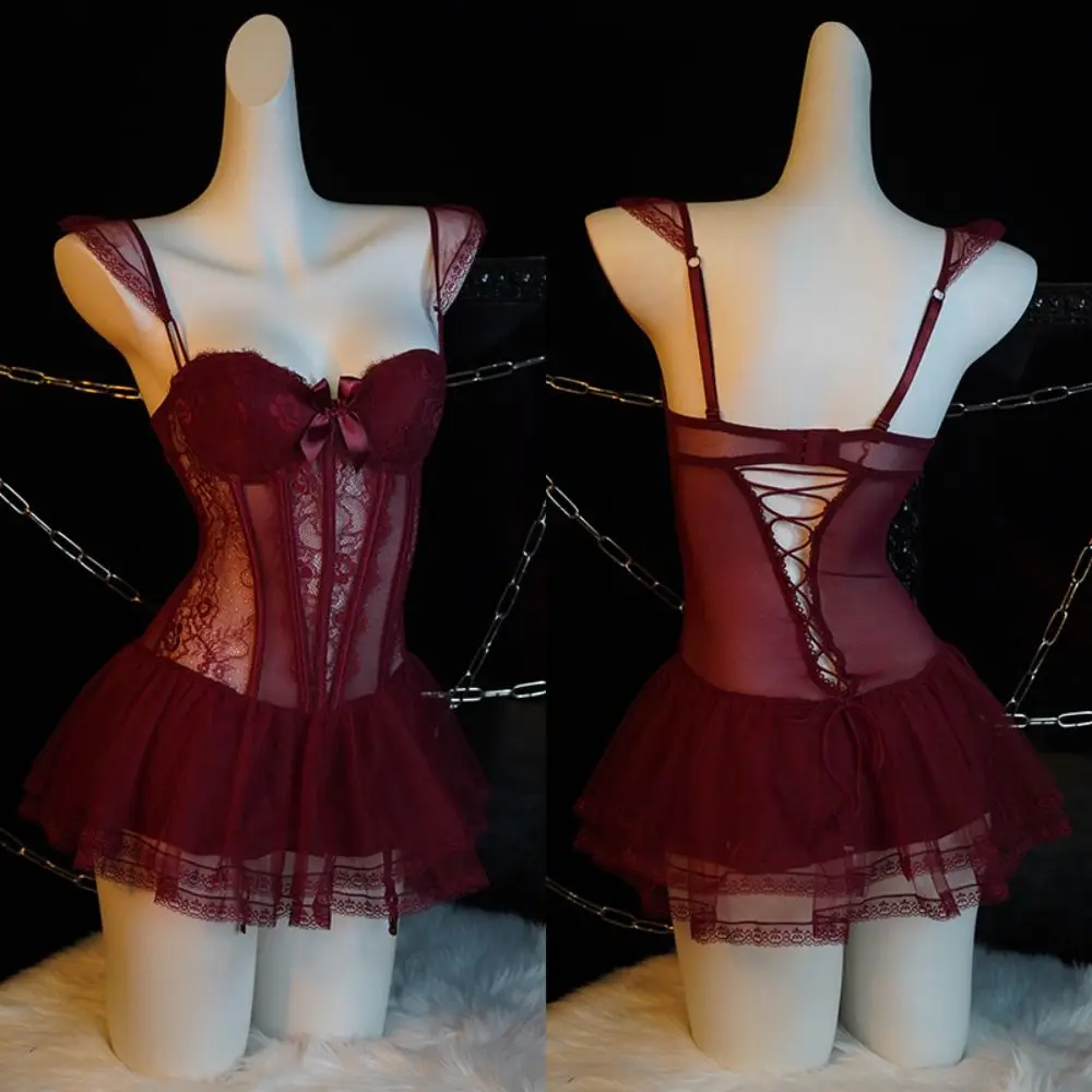 Spicy Girl Style Bow Lace Nightgown Mesh Sleeveless Women Lingerie Nightwear Transparent Lace Sling Nightdress Gift
Spicy Girl Style Bow Lace Nightgown Mesh Sleeveless Women Lingerie Nightwear Transparent Lace Sling Nightdress Gift