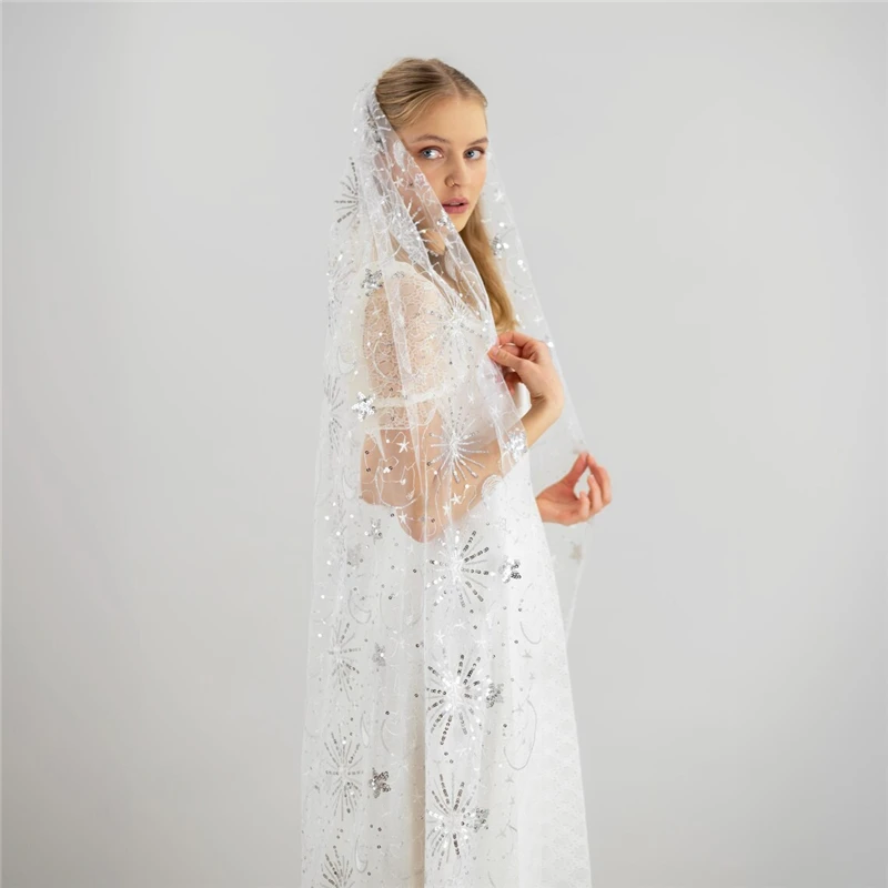 Celestial Silver Sequins Sparkly Bridal Wedding Veils With Comb Accessories Cathedral Long Stars And Moon Tulle Starry Motifs
Celestial Silver Sequins Sparkly Bridal Wedding Veils With Comb Accessories Cathedral Long Stars And Moon Tulle Starry Motifs
