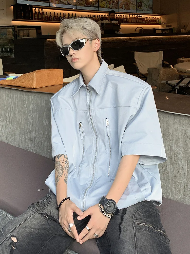 Men's Clothing T Shirt Light Blue Short Sleeve Tee Summer New Zippered Shirt Fashion Work Wear Jacket Loose Casual Solid Tops
Men's Clothing T Shirt Light Blue Short Sleeve Tee Summer New Zippered Shirt Fashion Work Wear Jacket Loose Casual Solid Tops