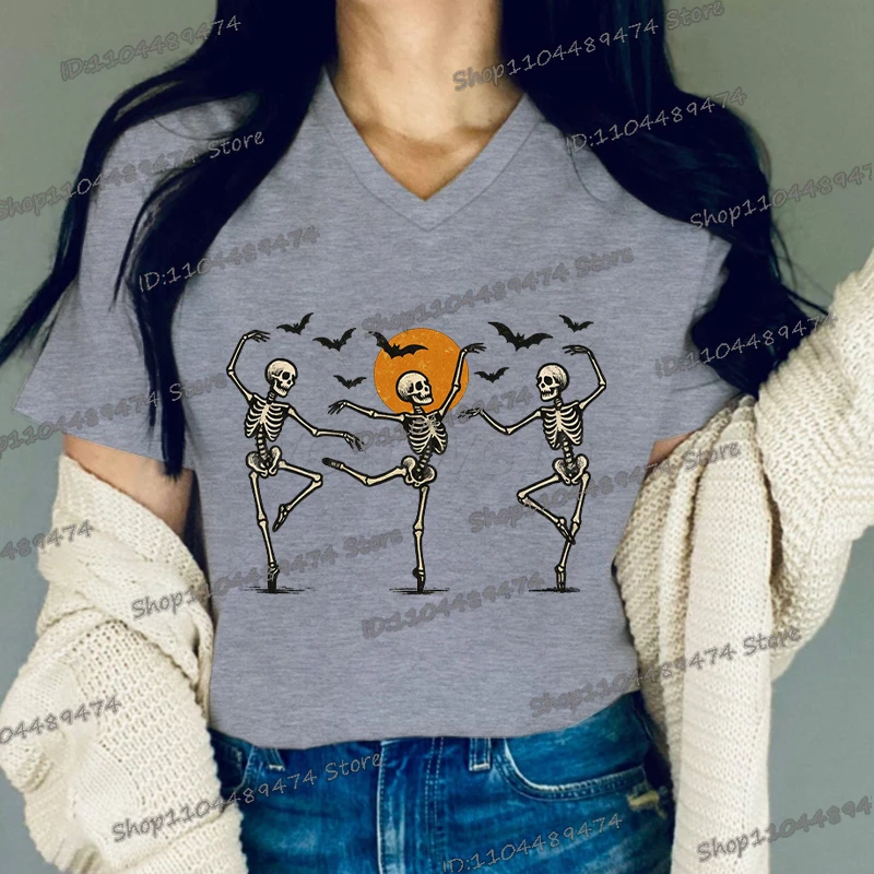 Cartoon Skeleton Is Dancing Printed T Shirt Women Vintage Halloween Party Y2K Tops V Neck Funny Skull Shirt Harajuku Female Tees
Cartoon Skeleton Is Dancing Printed T Shirt Women Vintage Halloween Party Y2K Tops V Neck Funny Skull Shirt Harajuku Female Tees