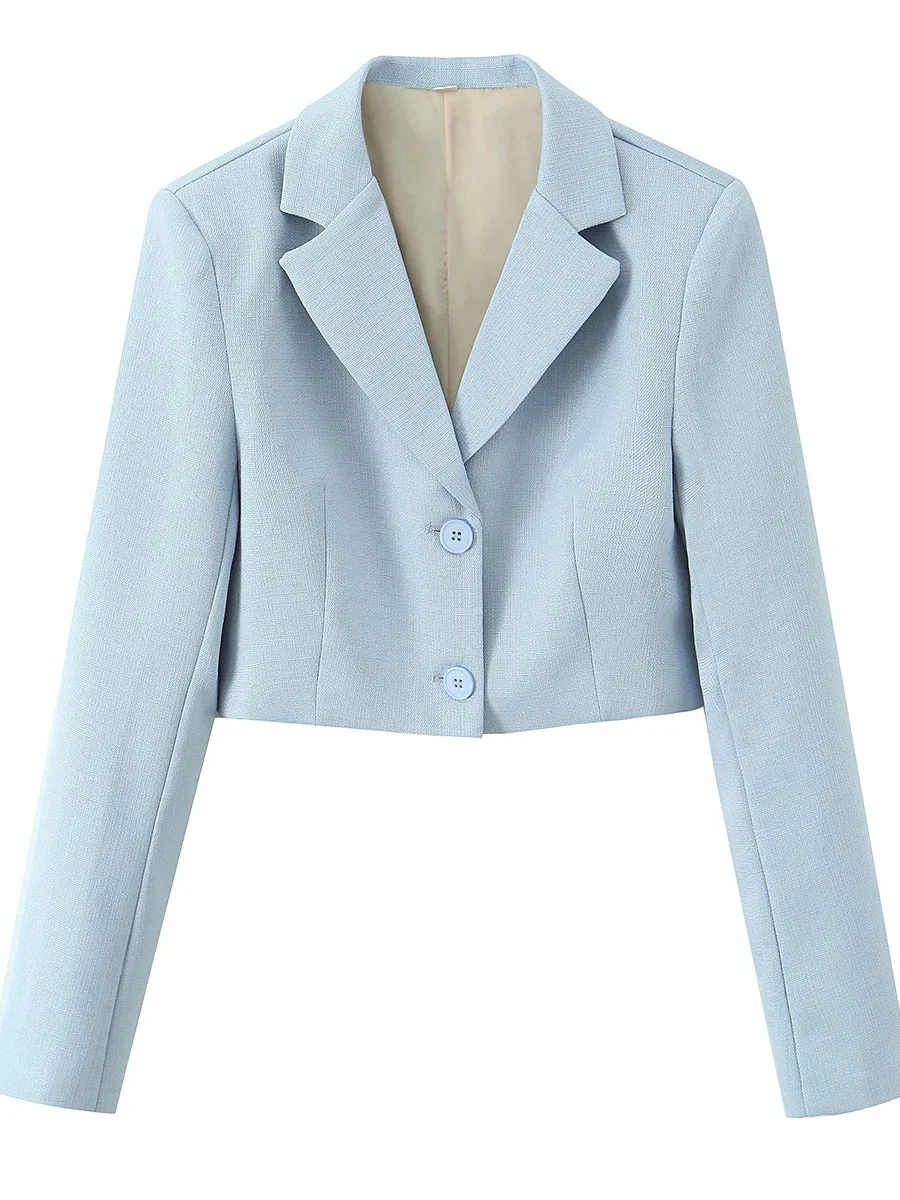 Spring Commuter Style Short Blue Suit Jacket Women's Fashionable Versatile Single Button Flip Collar Top Thin Long Sleeve
Spring Commuter Style Short Blue Suit Jacket Women's Fashionable Versatile Single Button Flip Collar Top Thin Long Sleeve