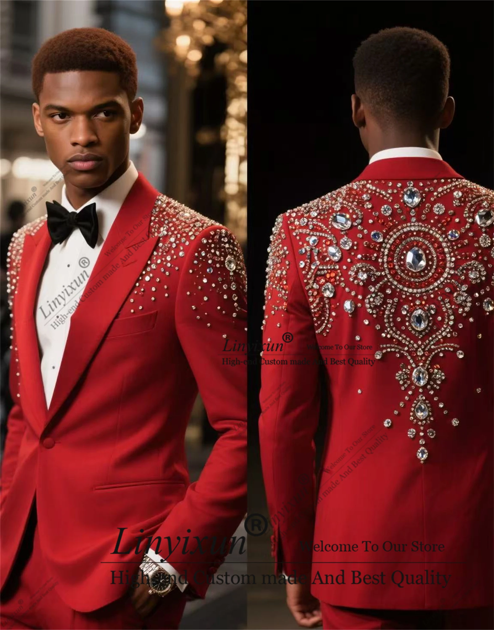 High End Diamond design Beadeds Men Suits Peaked Lapel Groom Tuxedos 2 Pieces Sets Party Prom Blazer Customized Costume Homme
High End Diamond design Beadeds Men Suits Peaked Lapel Groom Tuxedos 2 Pieces Sets Party Prom Blazer Customized Costume Homme