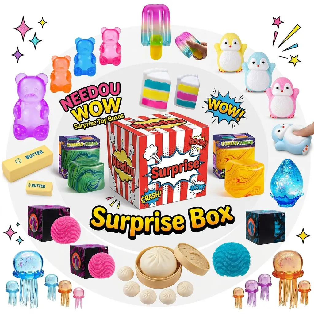 NEED0h Surprise Box – Super Soft Squishy Stress Relief Toys Set, Sensory Fidget Pack With Butter, Gummy Bear, Jellyfish, & Dumpling, Mystery Blind Bag For Anxiety Relief
NEED0h Surprise Box – Super Soft Squishy Stress Relief Toys Set, Sensory Fidget Pack With Butter, Gummy Bear, Jellyfish, & Dumpling, Mystery Blind Bag For Anxiety Relief