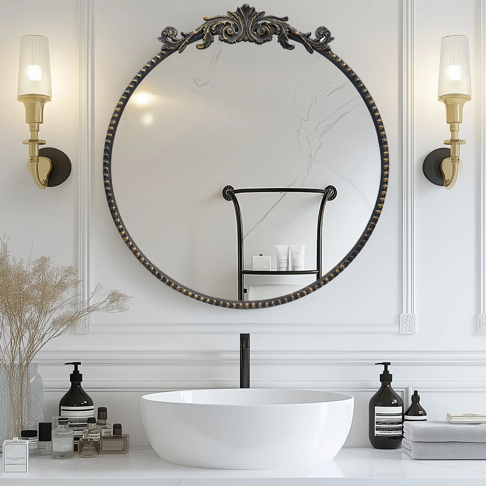 Growsun 24 Inch Vintage Round Mirror Baroque Style Circle Mirror Metal Frame Wall Mirrors for Vanity, Bathroom Or Bedroom
Growsun 24 Inch Vintage Round Mirror Baroque Style Circle Mirror Metal Frame Wall Mirrors for Vanity, Bathroom Or Bedroom