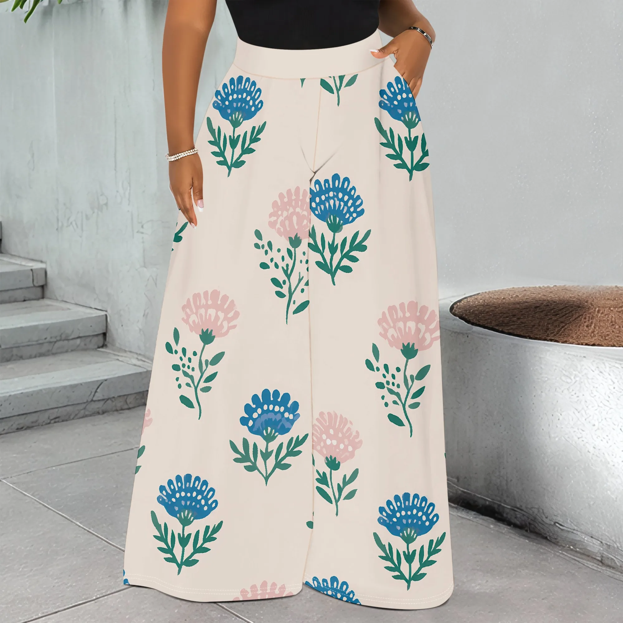Floral Print Wide Leg Pants, Blue Pink Flower Trousers, High Waist Pocket Palazzo, Casual Beach Wear S-3XL
Floral Print Wide Leg Pants, Blue Pink Flower Trousers, High Waist Pocket Palazzo, Casual Beach Wear S-3XL