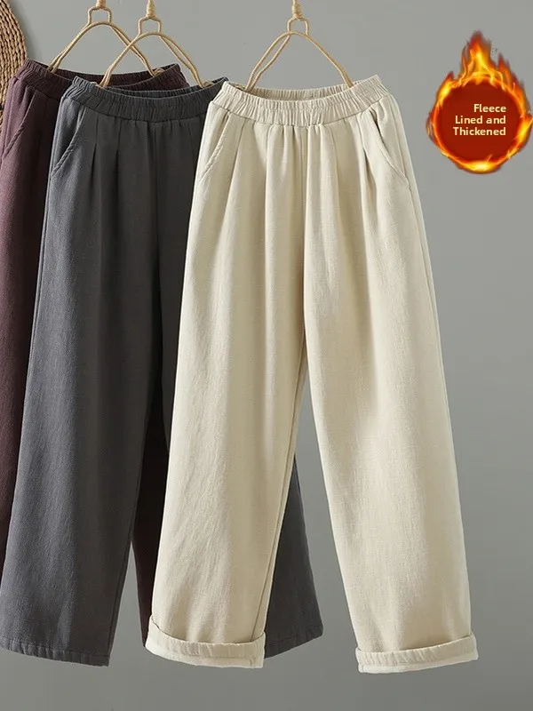 Retro Simple Color Fce Lined Warm Casual Pants Large Size Women's Elastic Waist Wide Leg Pants Slimming Straight Cot...
Retro Simple Color Fce Lined Warm Casual Pants Large Size Women's Elastic Waist Wide Leg Pants Slimming Straight Cot...