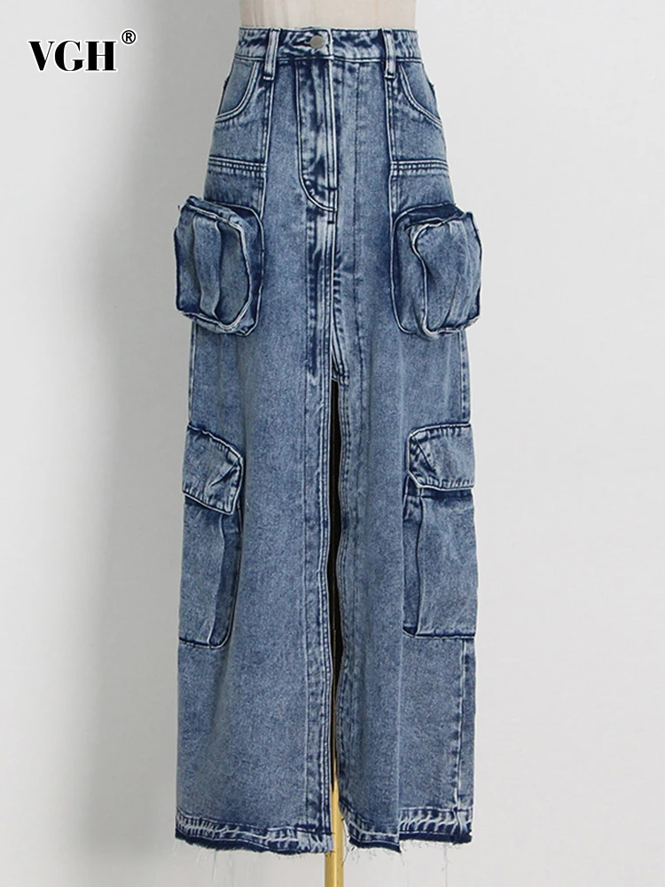 VGH Solid Split Patchwork Pocket Denim Skirt For Women High Waist Spliced Button Loose Temperament Skirts Female Fashion Style
VGH Solid Split Patchwork Pocket Denim Skirt For Women High Waist Spliced Button Loose Temperament Skirts Female Fashion Style