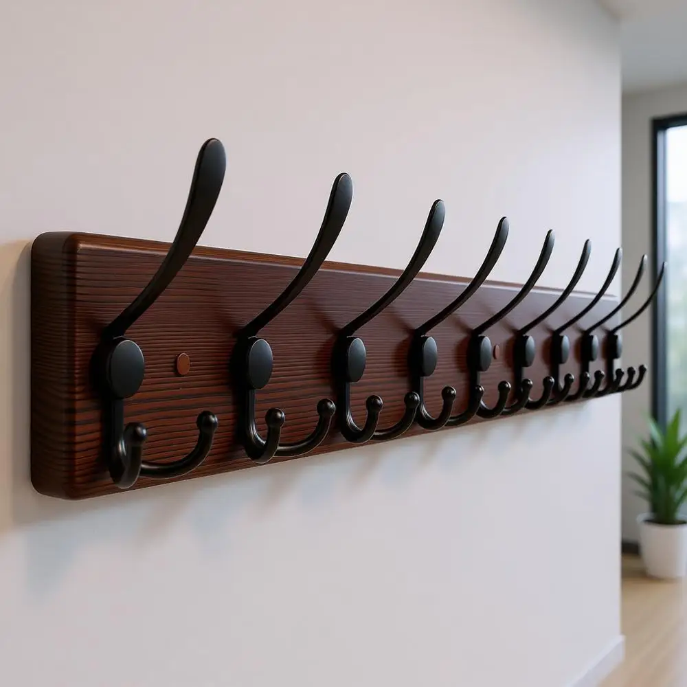 Большая настенная вешалка для одежды 38,6 дюйма с 10 тройными крючками, черный металл и коричневая сосна, для шляп и пальто
Большая настенная вешалка для одежды 38,6 дюйма с 10 тройными крючками, черный металл и коричневая сосна, для шляп и пальто