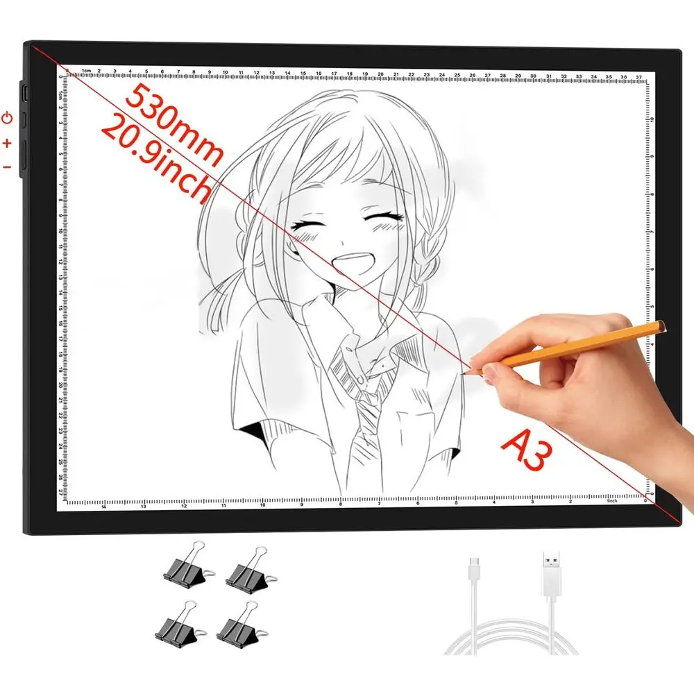 A3 LED Light Pad, 16.6x12.6, Side Control, 9-Level Dimming, Ideal for Tracing, Vinyl Cutting, and Diamond Art
A3 LED Light Pad, 16.6x12.6, Side Control, 9-Level Dimming, Ideal for Tracing, Vinyl Cutting, and Diamond Art