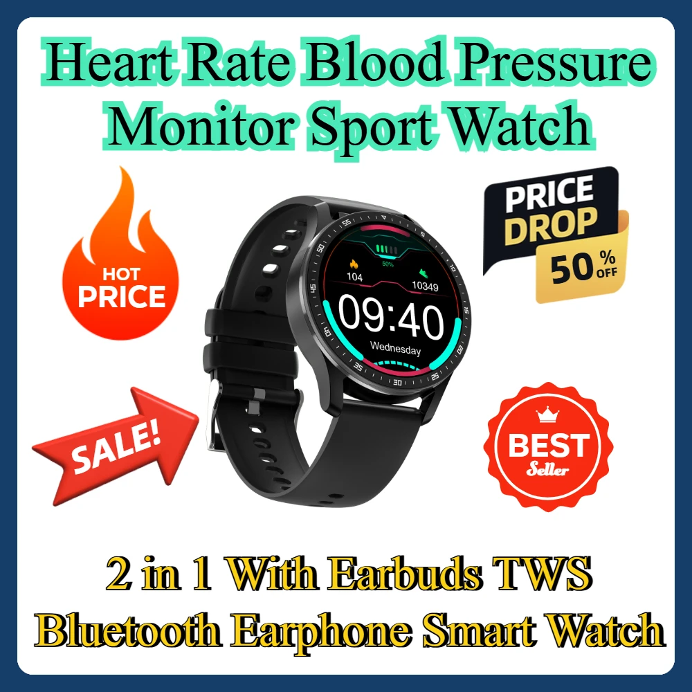 Heart Rate Blood Pressure Monitor Sport Watch 2 in 1 With Earbuds TWS Bluetooth Earphone Smart Watch
Heart Rate Blood Pressure Monitor Sport Watch 2 in 1 With Earbuds TWS Bluetooth Earphone Smart Watch