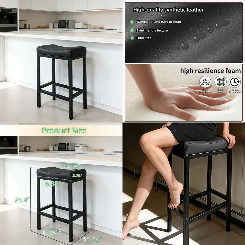 Set of 2 Easy-Assembly 24-Inch Padded PU Leather Kitchen Island Bar Stools with Heavy-Duty Metal Base
Set of 2 Easy-Assembly 24-Inch Padded PU Leather Kitchen Island Bar Stools with Heavy-Duty Metal Base
