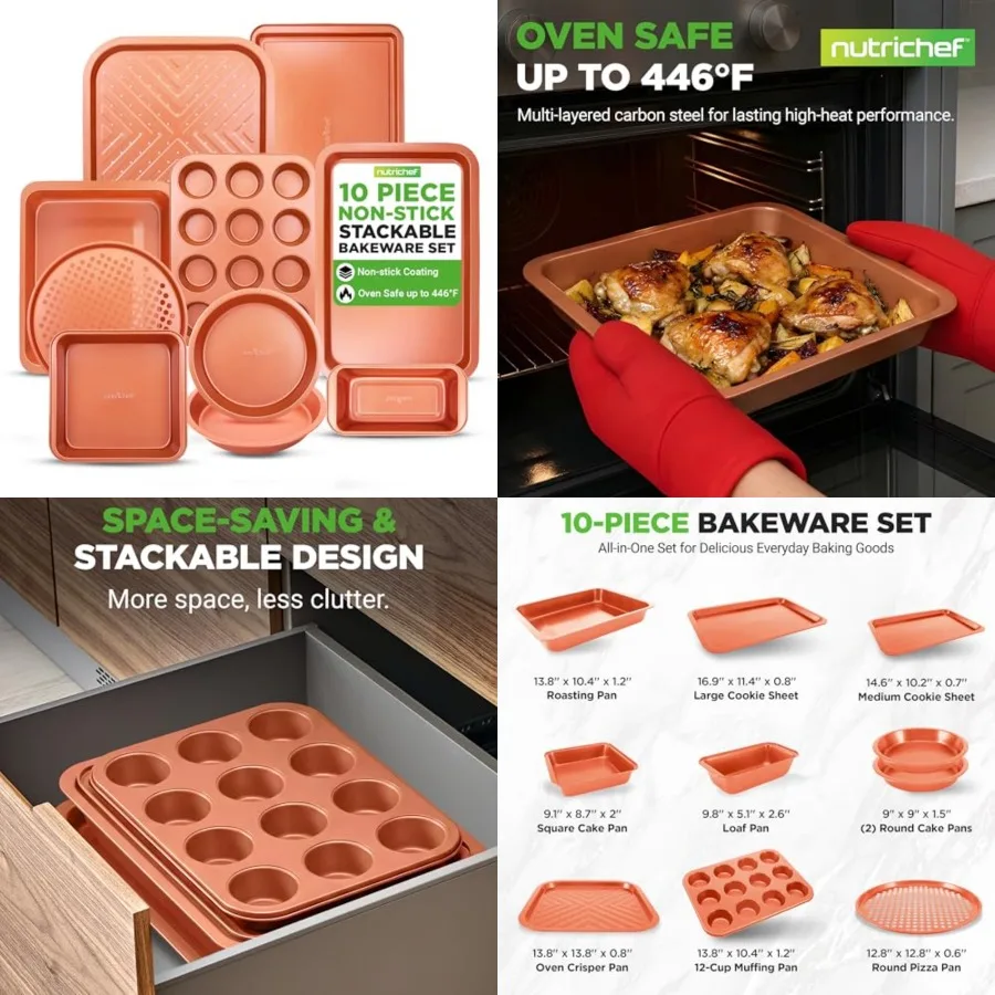 10-Piece Oven Baking Pans Set - Deluxe Carbon Steel Bakeware Set with Non-stick Gray Coating Inside and Out, Dishwasher Safe PF
10-Piece Oven Baking Pans Set - Deluxe Carbon Steel Bakeware Set with Non-stick Gray Coating Inside and Out, Dishwasher Safe PF