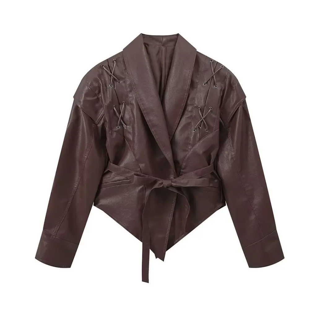 Women's Autumn Fashion Solid Color Strap Waist Leather Jacket Motorcycle Style M6B271
Women's Autumn Fashion Solid Color Strap Waist Leather Jacket Motorcycle Style M6B271