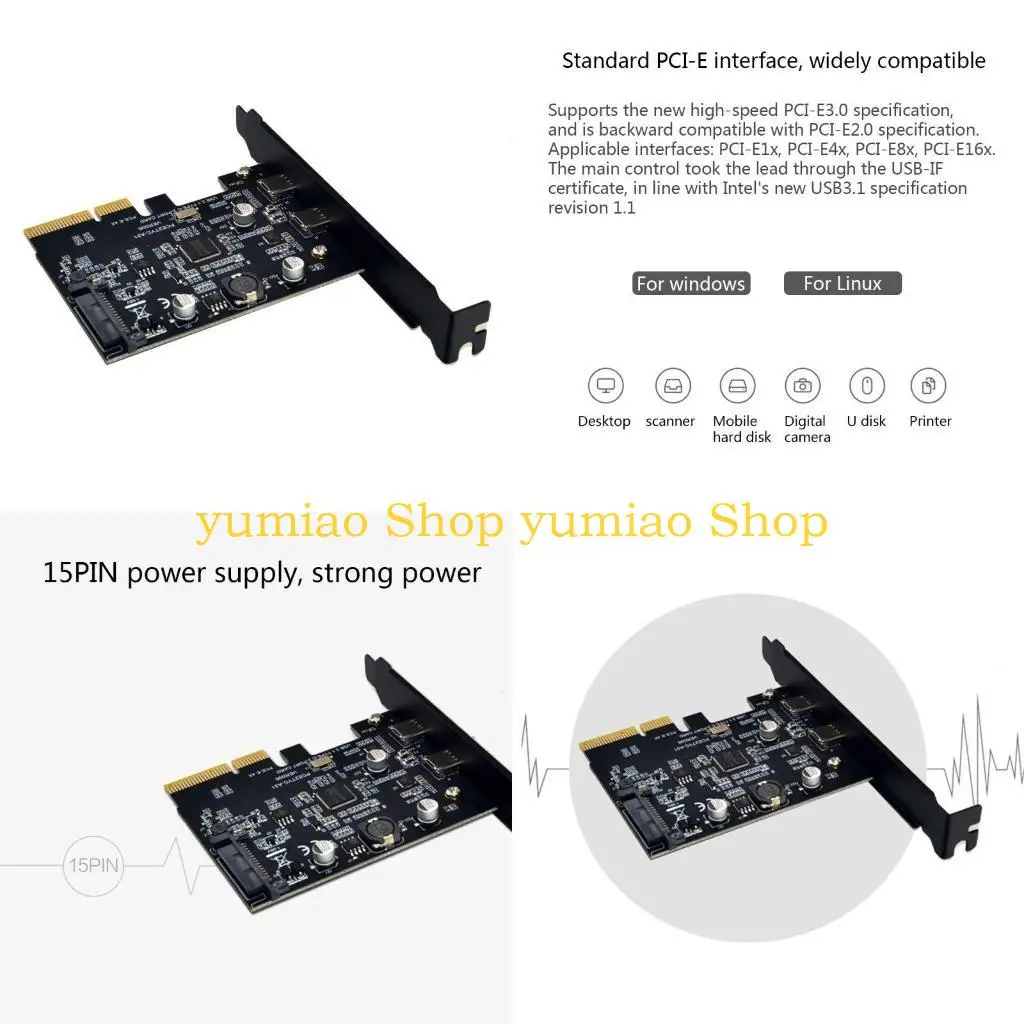 587B USB 3.1 to 2 Type-C Expansion Card PCI-E 4X to USB 3.1 Gen2 10G USB C Adapter
587B USB 3.1 to 2 Type-C Expansion Card PCI-E 4X to USB 3.1 Gen2 10G USB C Adapter