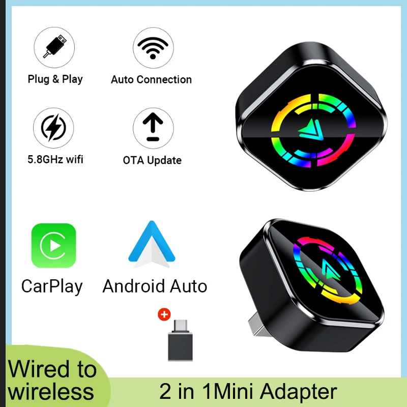 2in1 Wired to Wireless CarPlay Adapter & Android Auto Wireless Adapter Plug & Play WiFi Bluetooth Connect For Wired Carplay Cars
2in1 Wired to Wireless CarPlay Adapter & Android Auto Wireless Adapter Plug & Play WiFi Bluetooth Connect For Wired Carplay Cars