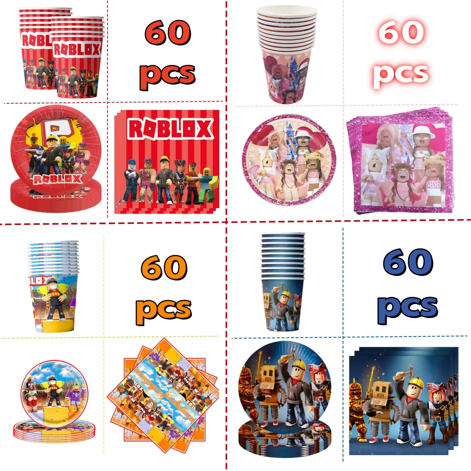 60Pcs Roblox Birthday Party Supplies Disposable Tableware Set Including Cup Plate and Napkin Video Game Themed Party Decorations
60Pcs Roblox Birthday Party Supplies Disposable Tableware Set Including Cup Plate and Napkin Video Game Themed Party Decorations