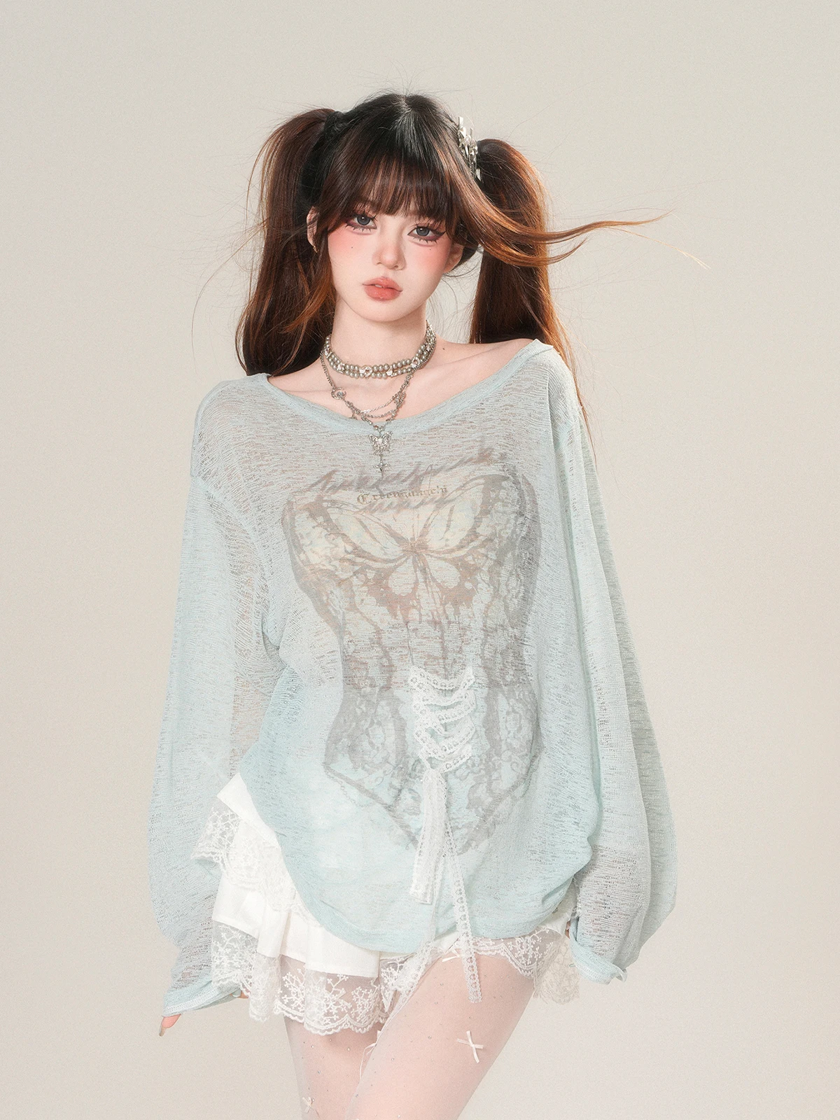 High Quality Hot Selling Wholesale Micro Transparent Lace Knitted Sunscreen Cover Women's Loose Personalized Tops Oversized Y2k
High Quality Hot Selling Wholesale Micro Transparent Lace Knitted Sunscreen Cover Women's Loose Personalized Tops Oversized Y2k