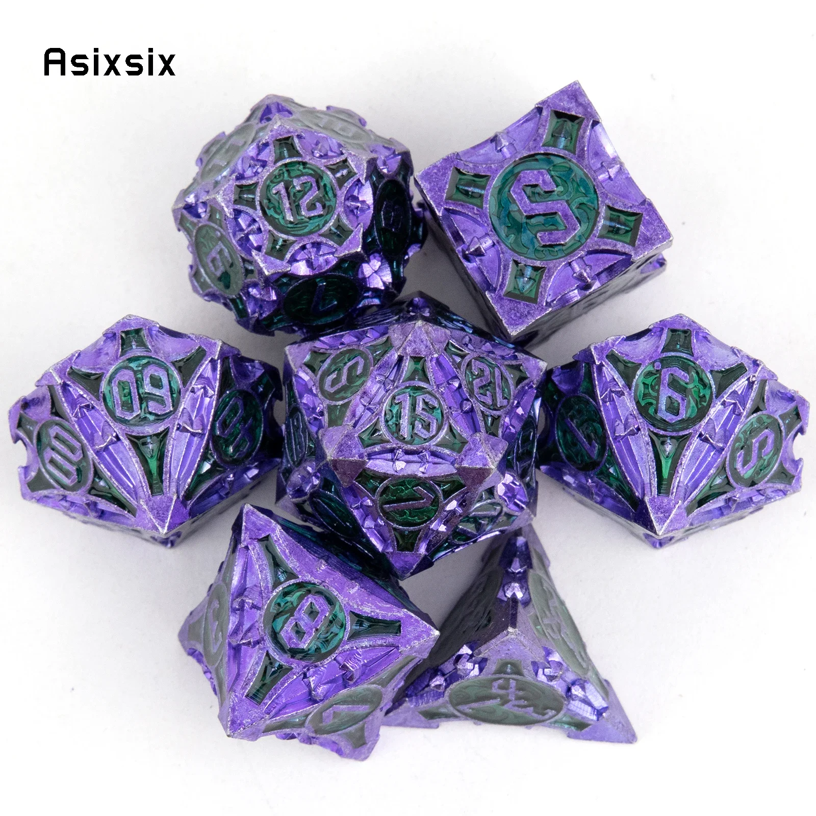 7 Pcs Green Purple Metal Dice Solid Metal Polyhedral Dice Set Suitable for Role-Playing RPG Board Game Card Game
7 Pcs Green Purple Metal Dice Solid Metal Polyhedral Dice Set Suitable for Role-Playing RPG Board Game Card Game