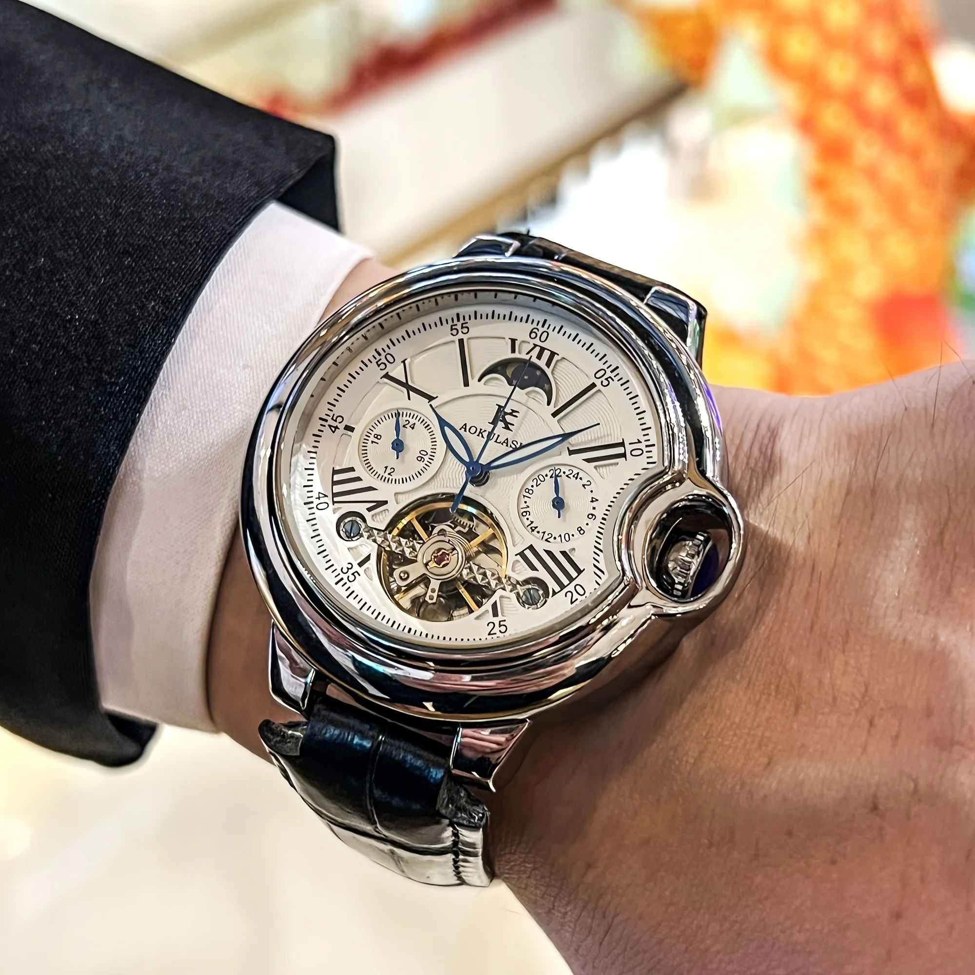 European and American Style Luxury Brand Series of High-End Business Men's Mechanical Watches, Round Dial, Skeleton Design, Automatic Winding, Leather Strap, Multi-Function Display, Tourbillon Men's Watch, Fashionable Accessory, Suitable for Business and
European and American Style Luxury Brand Series of High-End Business Men's Mechanical Watches, Round Dial, Skeleton Design, Automatic Winding, Leather Strap, Multi-Function Display, Tourbillon Men's Watch, Fashionable Accessory, Suitable for Business and