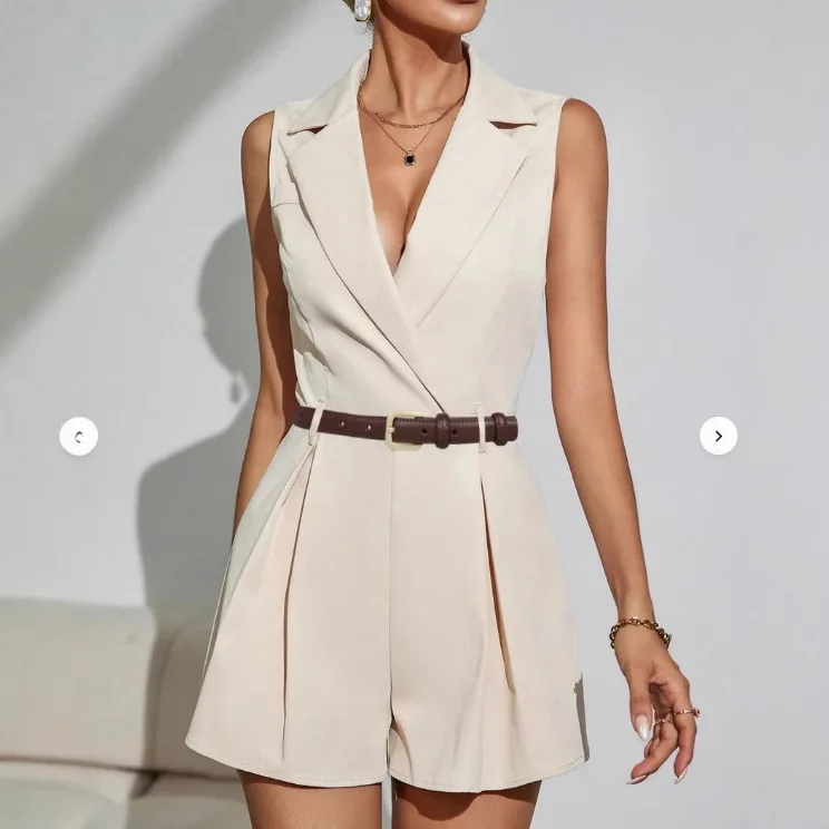 Women's Jumpsuits Rompers One Piece Wide Leg Shorts Sleeveless Turn Down Collar Office Lady Overalls Short Pants Without Belt
Women's Jumpsuits Rompers One Piece Wide Leg Shorts Sleeveless Turn Down Collar Office Lady Overalls Short Pants Without Belt