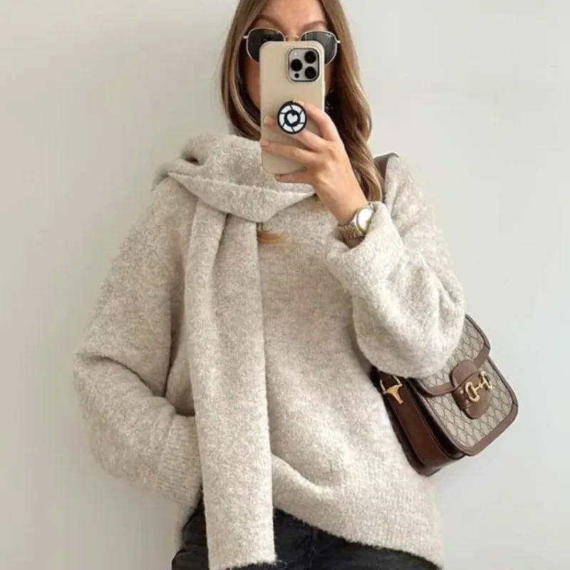 Женский пуловер на осень-зиму с V-образным вырезом, длинными рукавами, спущенным плечом, пушистый, универсальный, свободный свитер, повседневный, однотонный, с шарфом
Женский пуловер на осень-зиму с V-образным вырезом, длинными рукавами, спущенным плечом, пушистый, универсальный, свободный свитер, повседневный, однотонный, с шарфом