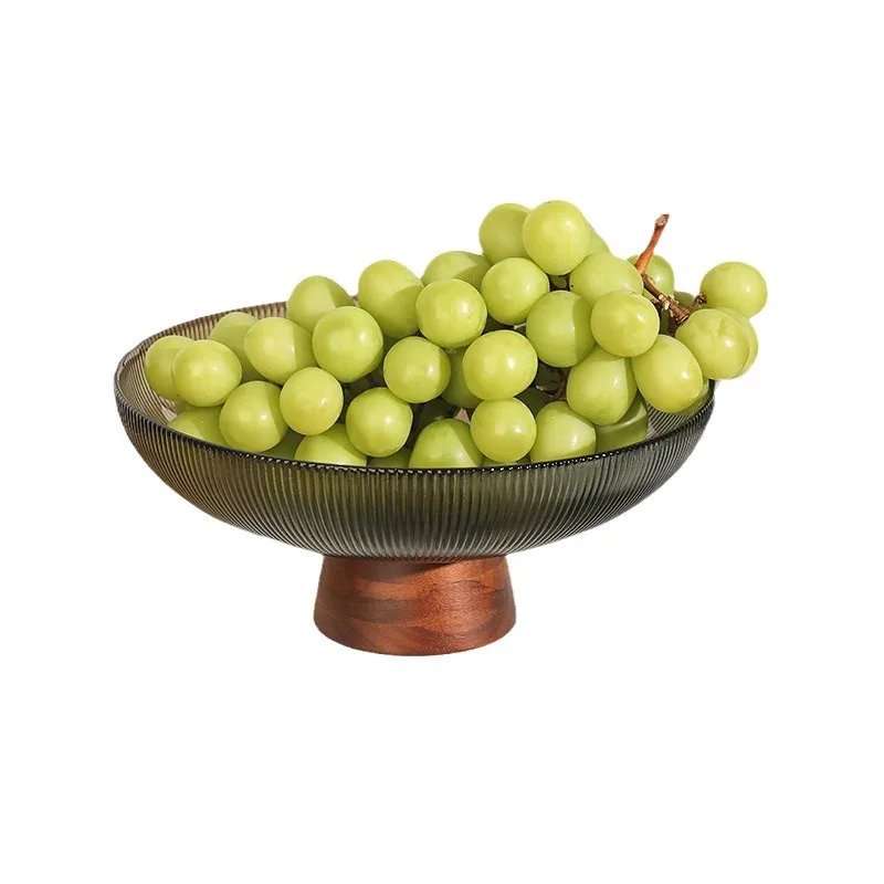 New retro solid wood base high-footed glass fruit plate Chinese home living room coffee table fruit basin high-end ornament
New retro solid wood base high-footed glass fruit plate Chinese home living room coffee table fruit basin high-end ornament