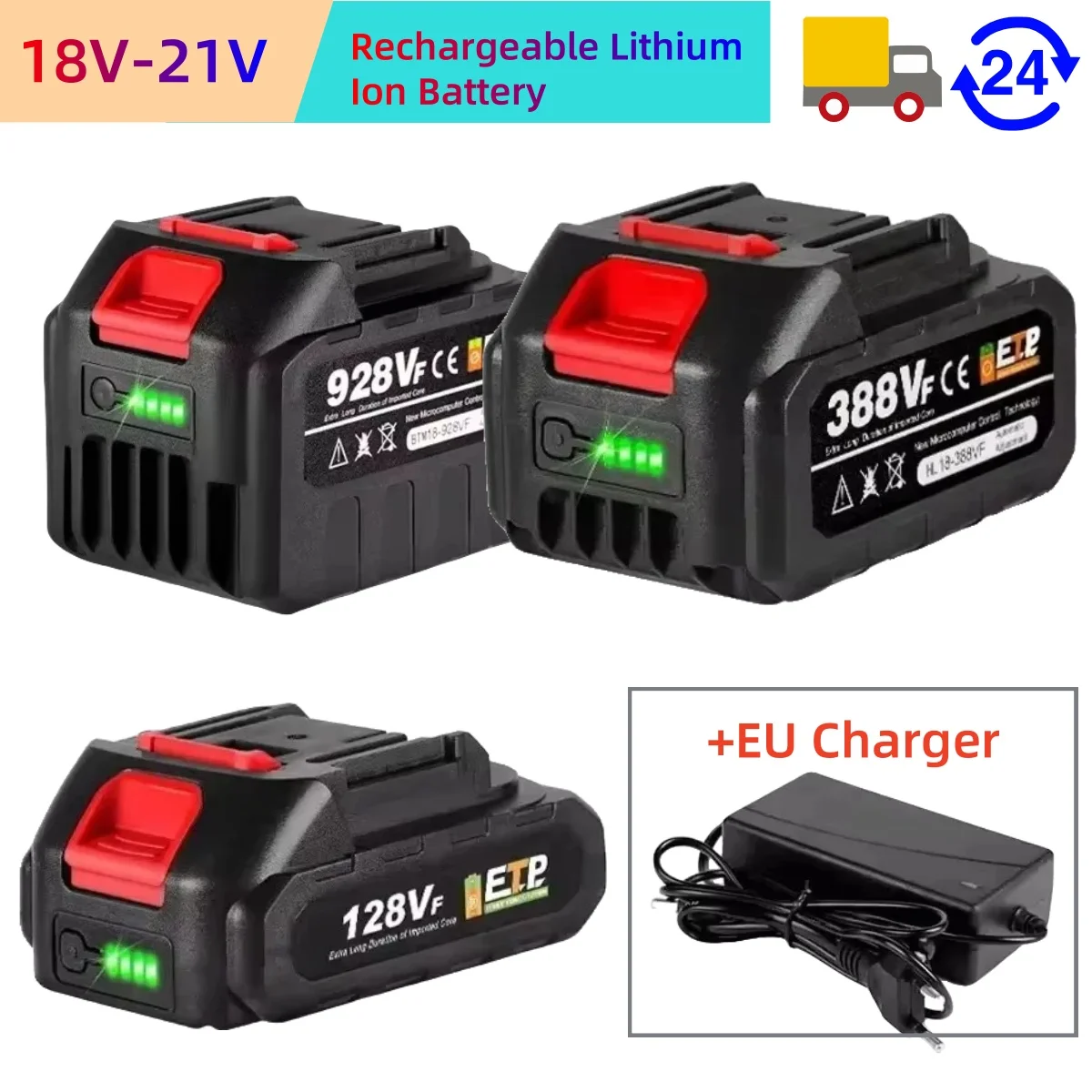 18V-21V Rechargeable Lithium Ion Battery High Capacity with Battery Indicator EU Plug For Battery Electric Power Tools
18V-21V Rechargeable Lithium Ion Battery High Capacity with Battery Indicator EU Plug For Battery Electric Power Tools