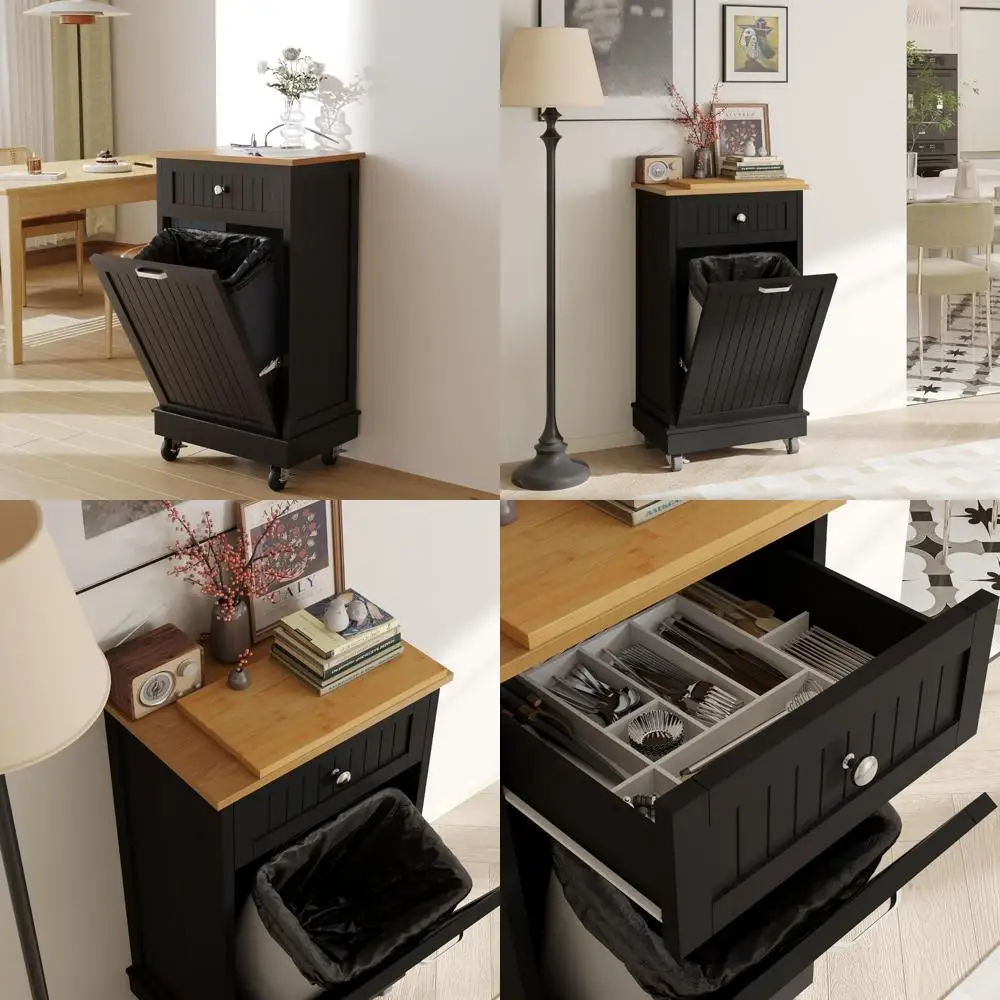 10-gallon wheeled trash & recycling cabinet with power outlets
10-gallon wheeled trash & recycling cabinet with power outlets