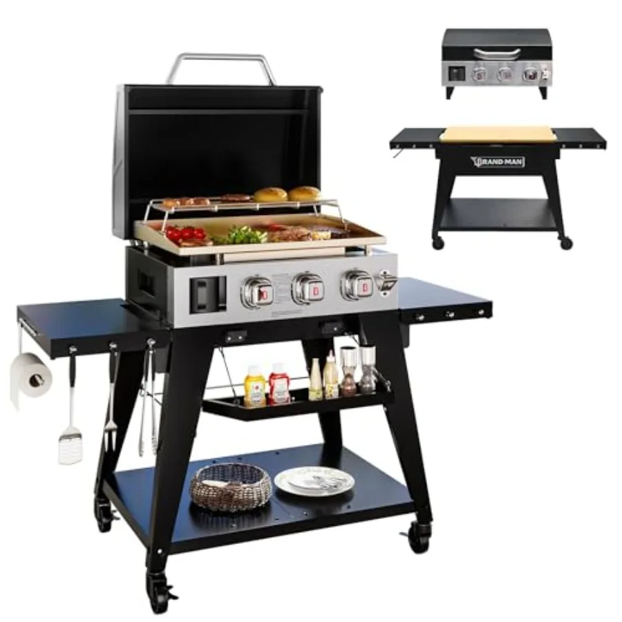 3-Burner Portable Propane Gas Griddle with Lid 28000 BTU Flattop Grill 504 Sq In Folding Side Tables Rolling Cart for Outdoor B
3-Burner Portable Propane Gas Griddle with Lid 28000 BTU Flattop Grill 504 Sq In Folding Side Tables Rolling Cart for Outdoor B