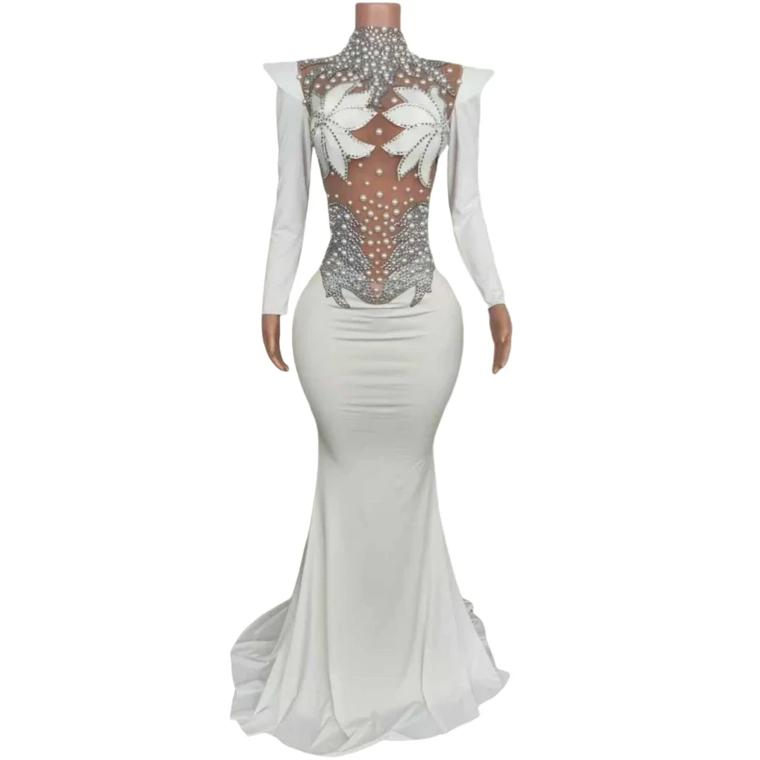 Mesh See Thru Black White Elegant Floor Women Long Dress Pearl Rhinestone Velevet Birthday Evening Dressy Nightclub Stage Wear
Mesh See Thru Black White Elegant Floor Women Long Dress Pearl Rhinestone Velevet Birthday Evening Dressy Nightclub Stage Wear