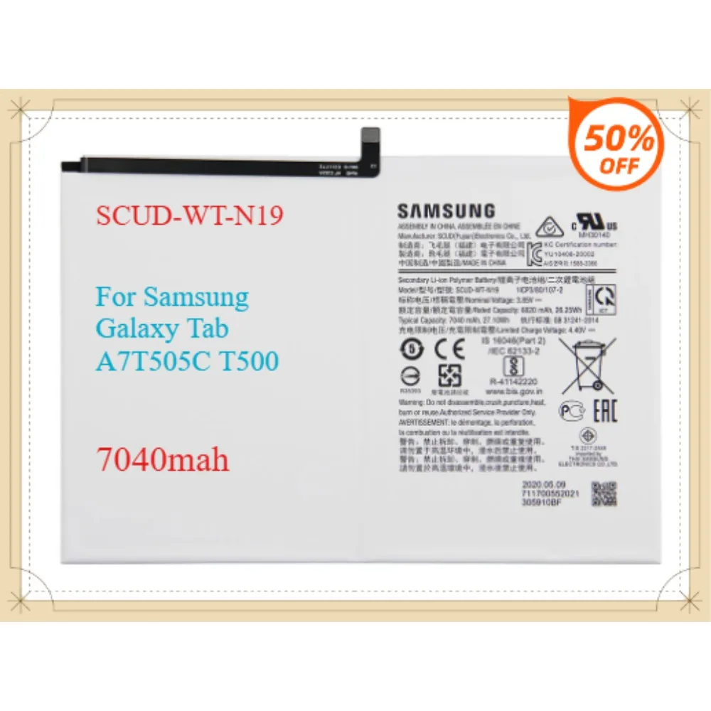 SCUD-WT-N19 7040mAh Replacement Battery For Samsung Galaxy Tab A7 T505C T500 Tablet batteria+Tools
SCUD-WT-N19 7040mAh Replacement Battery For Samsung Galaxy Tab A7 T505C T500 Tablet batteria+Tools