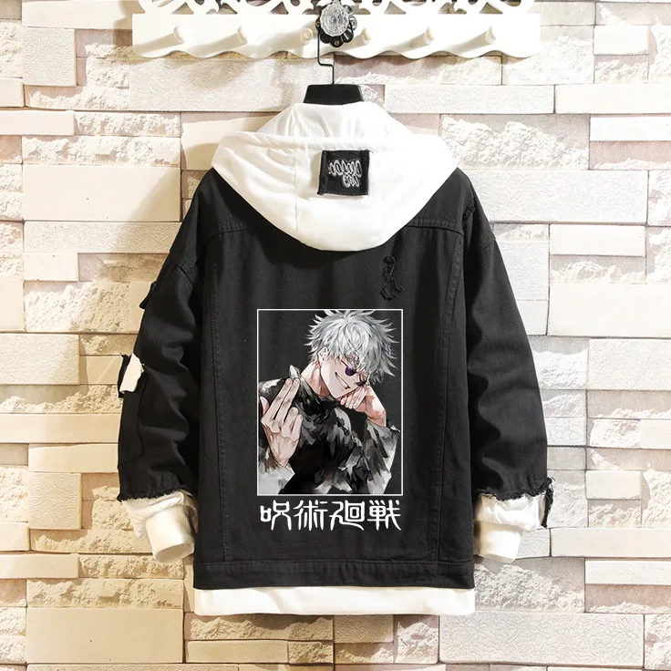 Hot Anime Jujutsu Kaisen Anime Men Jeans Jacket Gojo Satoru Print Casual Women Patchwork Denim Jacket Autumn Hooded Outwear Coat
Hot Anime Jujutsu Kaisen Anime Men Jeans Jacket Gojo Satoru Print Casual Women Patchwork Denim Jacket Autumn Hooded Outwear Coat