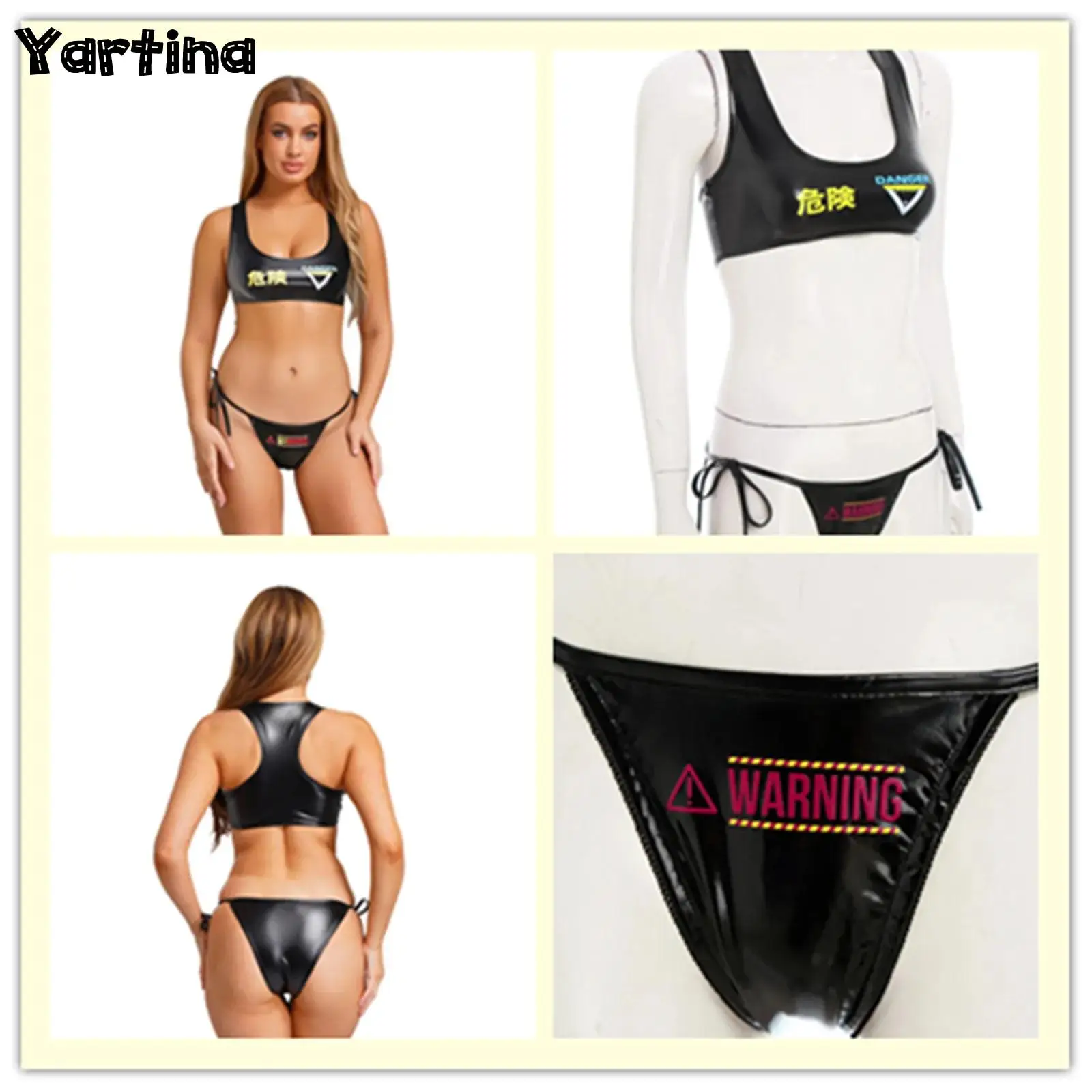 Women's Summer Beach Bikini Swimsuit Swimwear Cyberpunk Style Leather Print Bra Top And Mini Briefs Beach Swimming Bathing Suit 
Women's Summer Beach Bikini Swimsuit Swimwear Cyberpunk Style Leather Print Bra Top And Mini Briefs Beach Swimming Bathing Suit