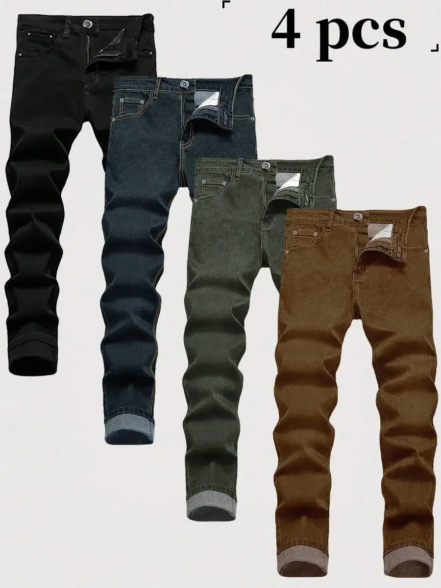 Комплект из 4 мужских джинсов slim fit однотонного цвета для повседневной носки
Комплект из 4 мужских джинсов slim fit однотонного цвета для повседневной носки